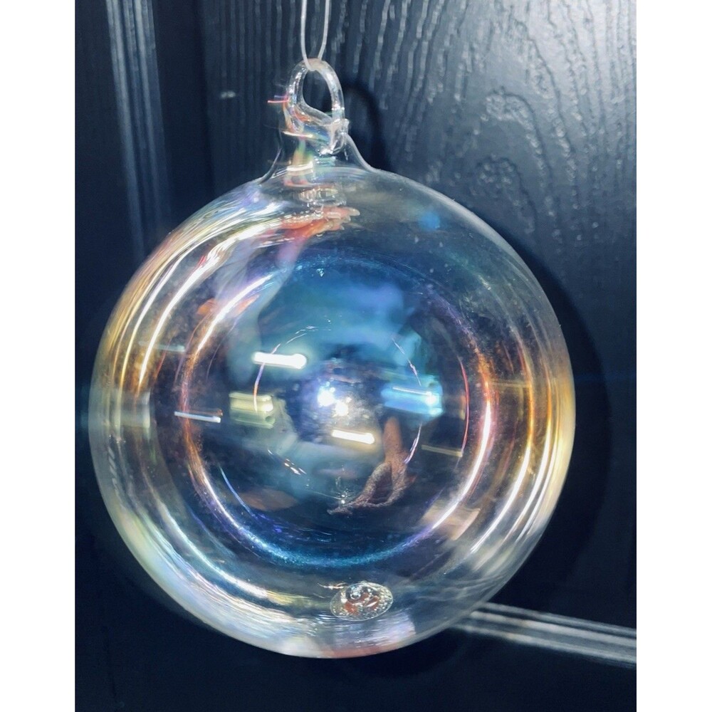 Vintage Italian Iridescent Glass Ball Ornament Mouth Blown Hand Painted Italy